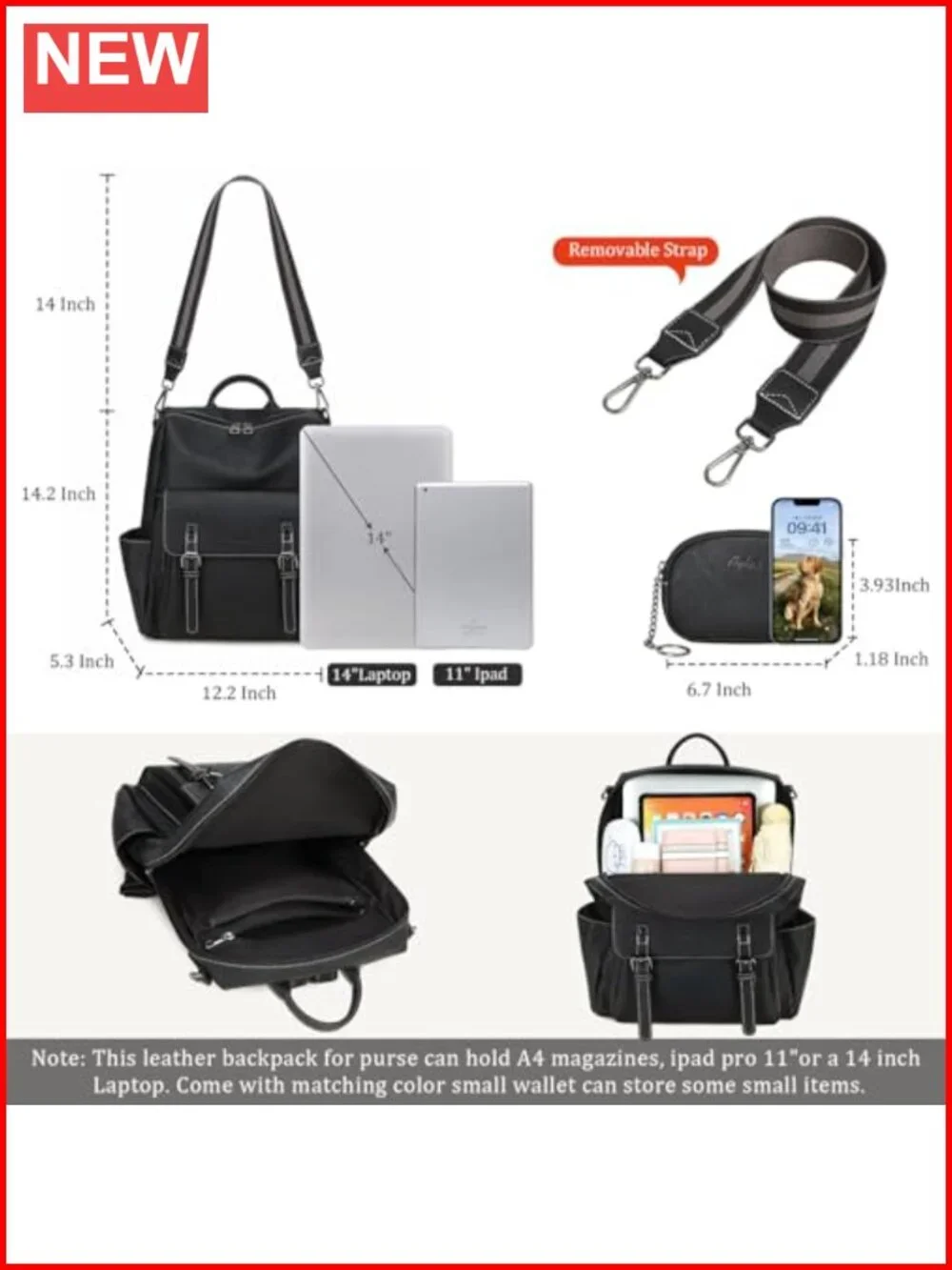 Ladies PU Leather Backpack Purse with Laptop Compartment, Shoulder Handbag